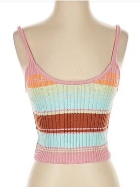 Freshman Striped Ribbed Crop Tank - Pink, Mint, Rust